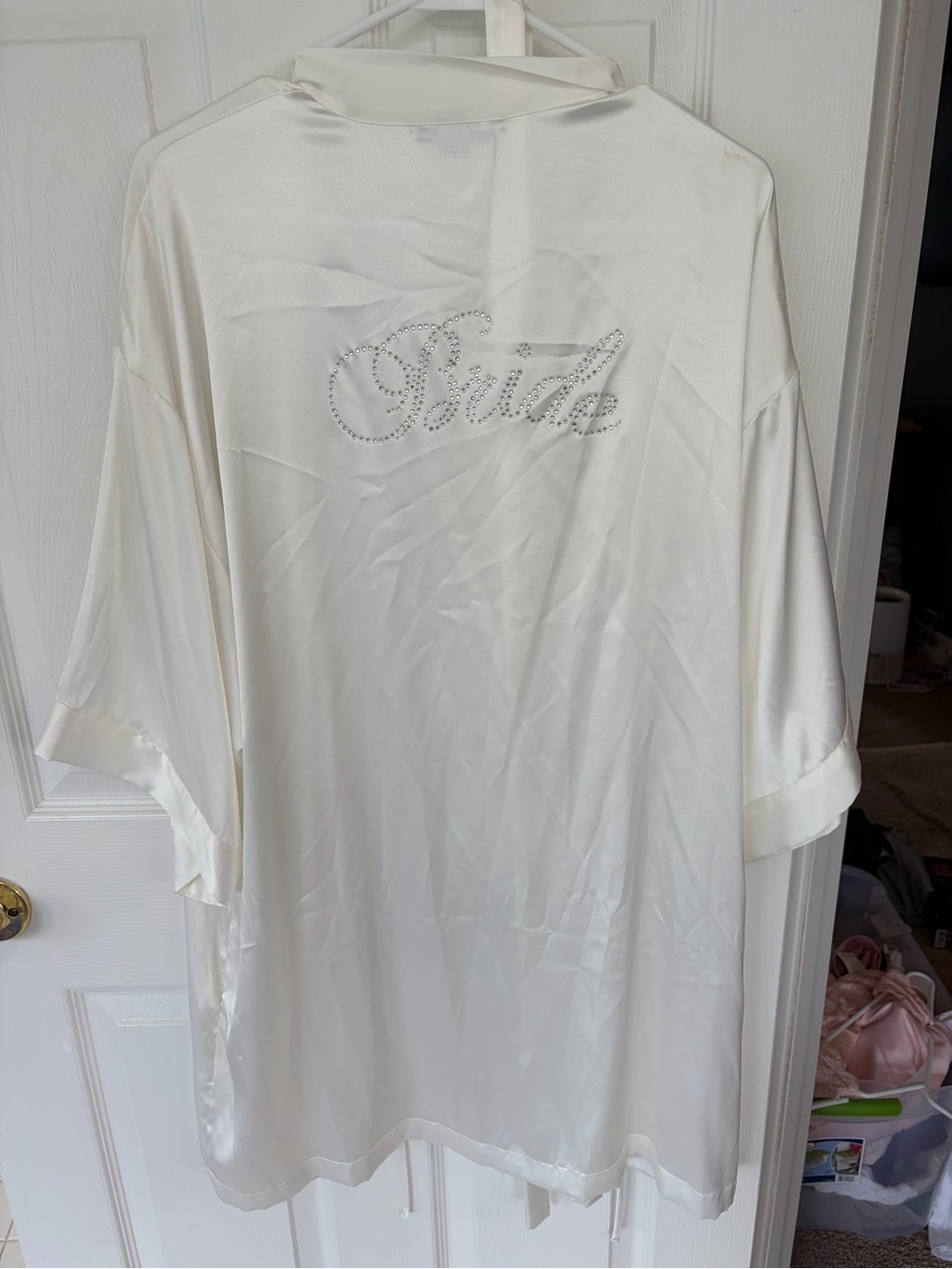 Victoria's Secret White Satin 'Bride' Robe with Rhinestone Script